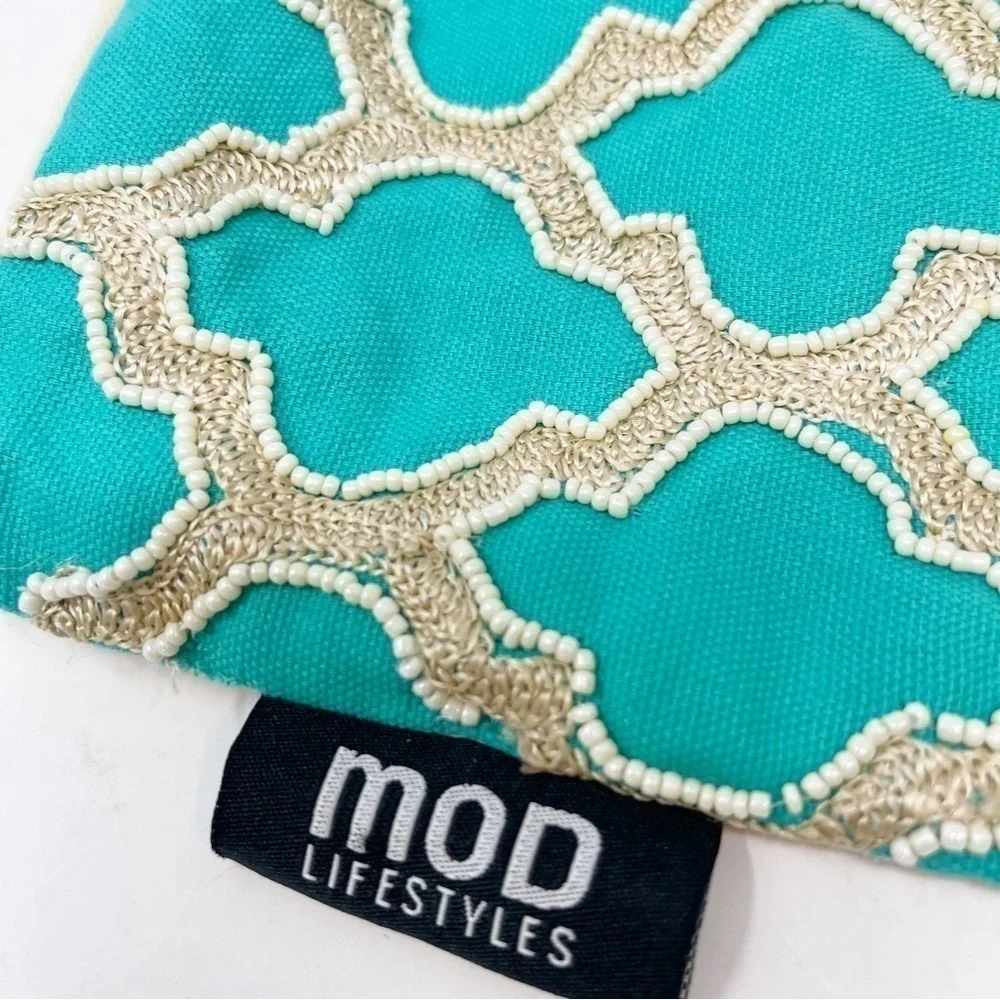 MOD LIFESTYLES Turquoise Medallion Heavily Beaded Embroidered Pillow Sham 18X18